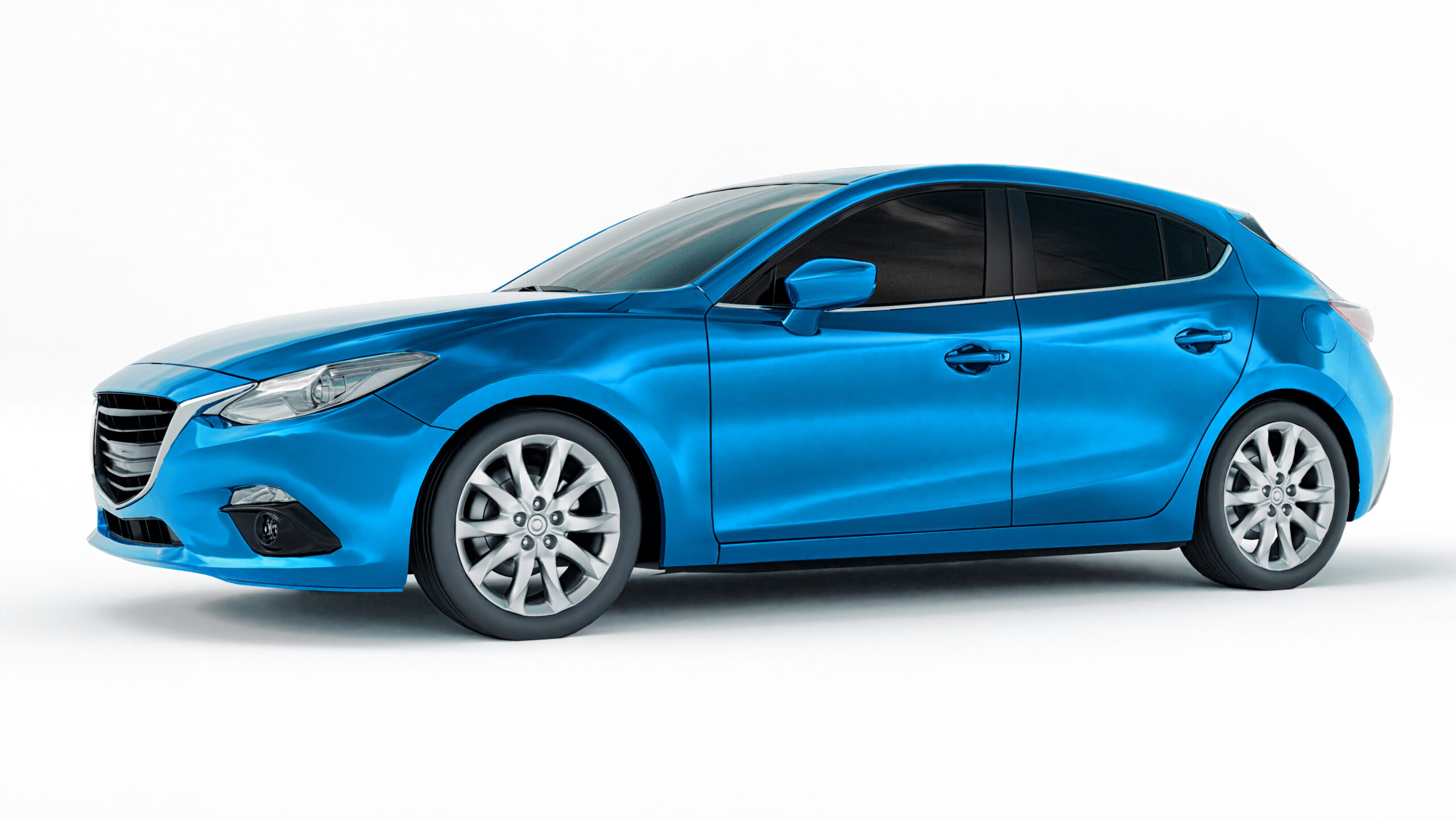 Blue city car with blank surface for your creative design. 3D rendering