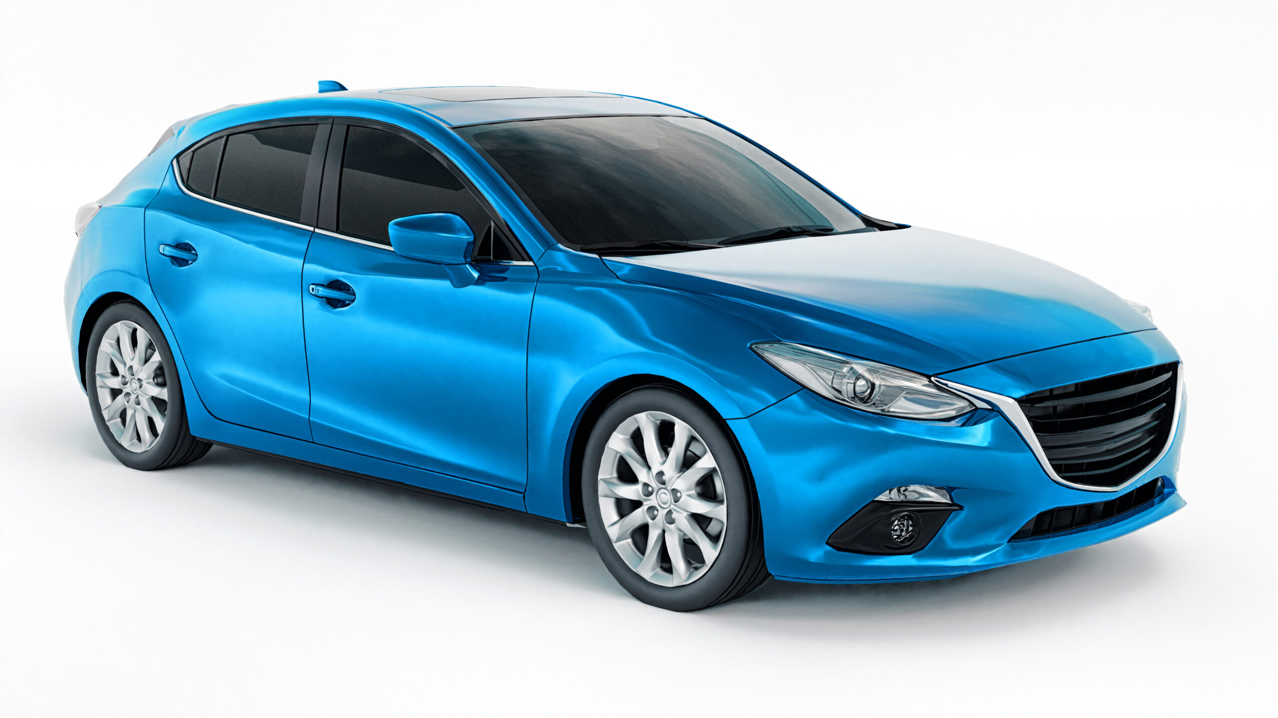 Blue city car with blank surface for your creative design. 3D rendering