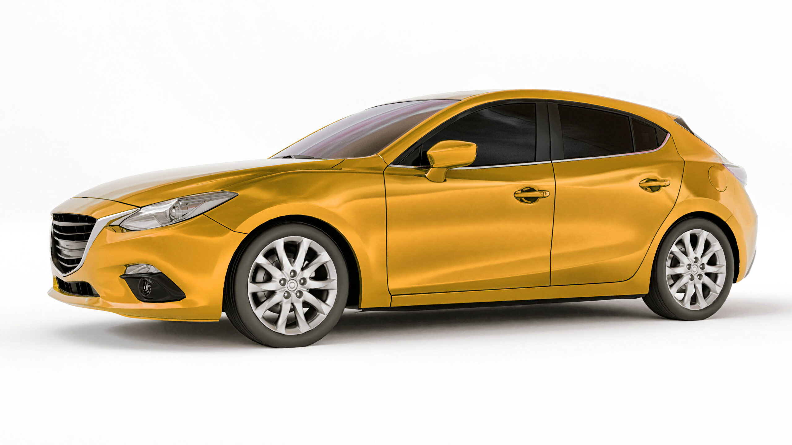 Yellow city car with blank surface for your creative design. 3D rendering