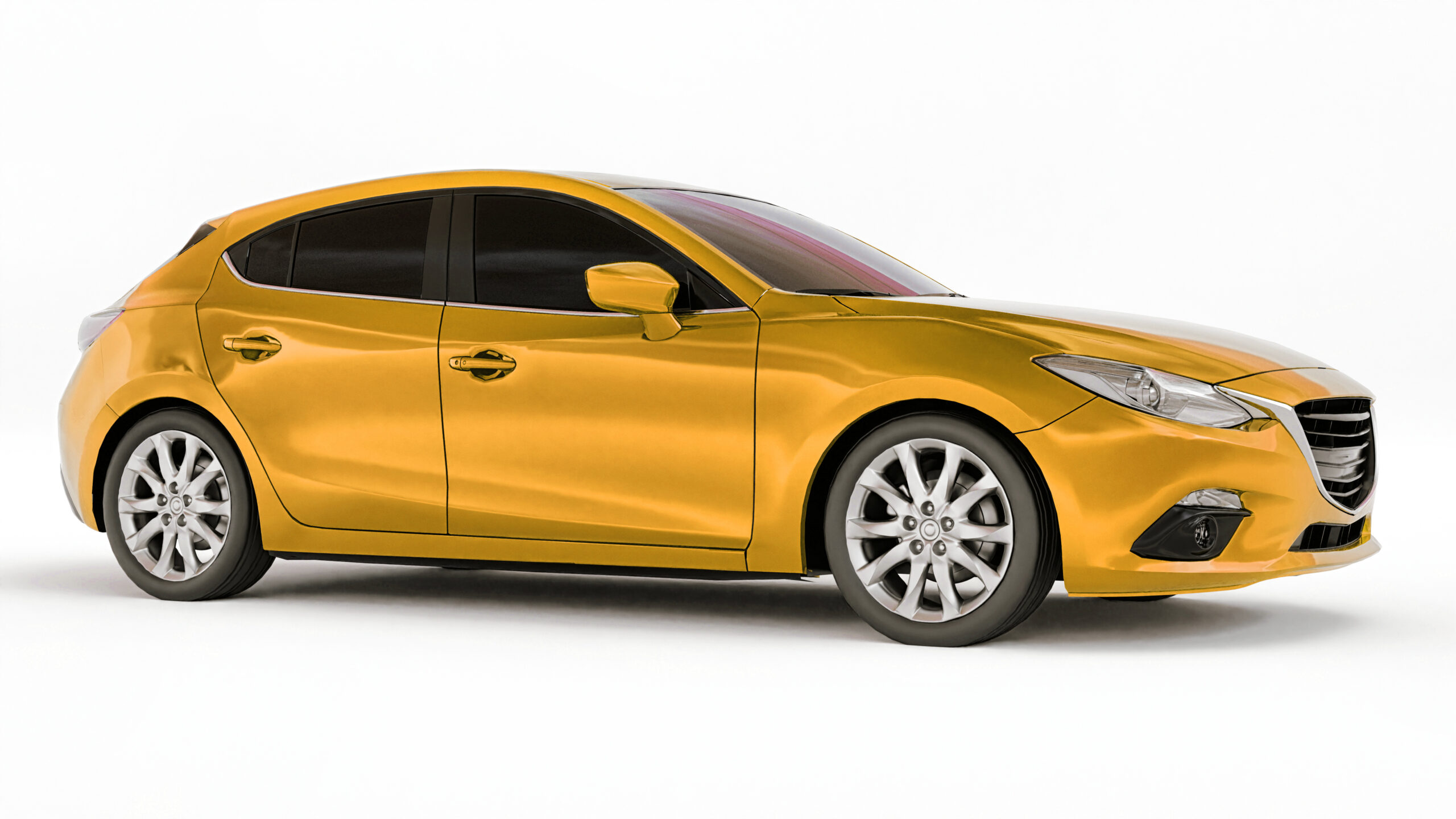 Yellow city car with blank surface for your creative design. 3D rendering