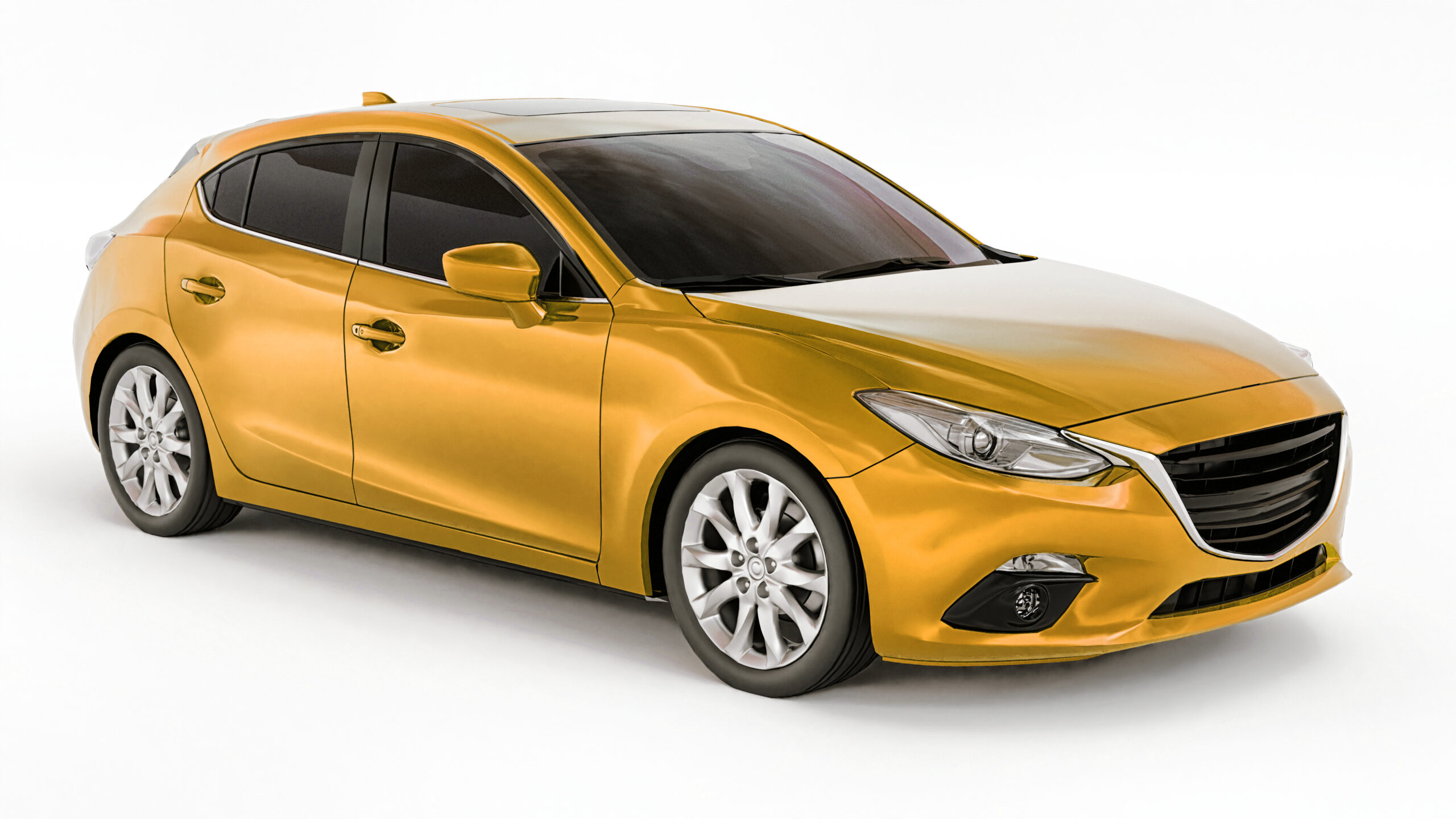 Yellow city car with blank surface for your creative design. 3D rendering