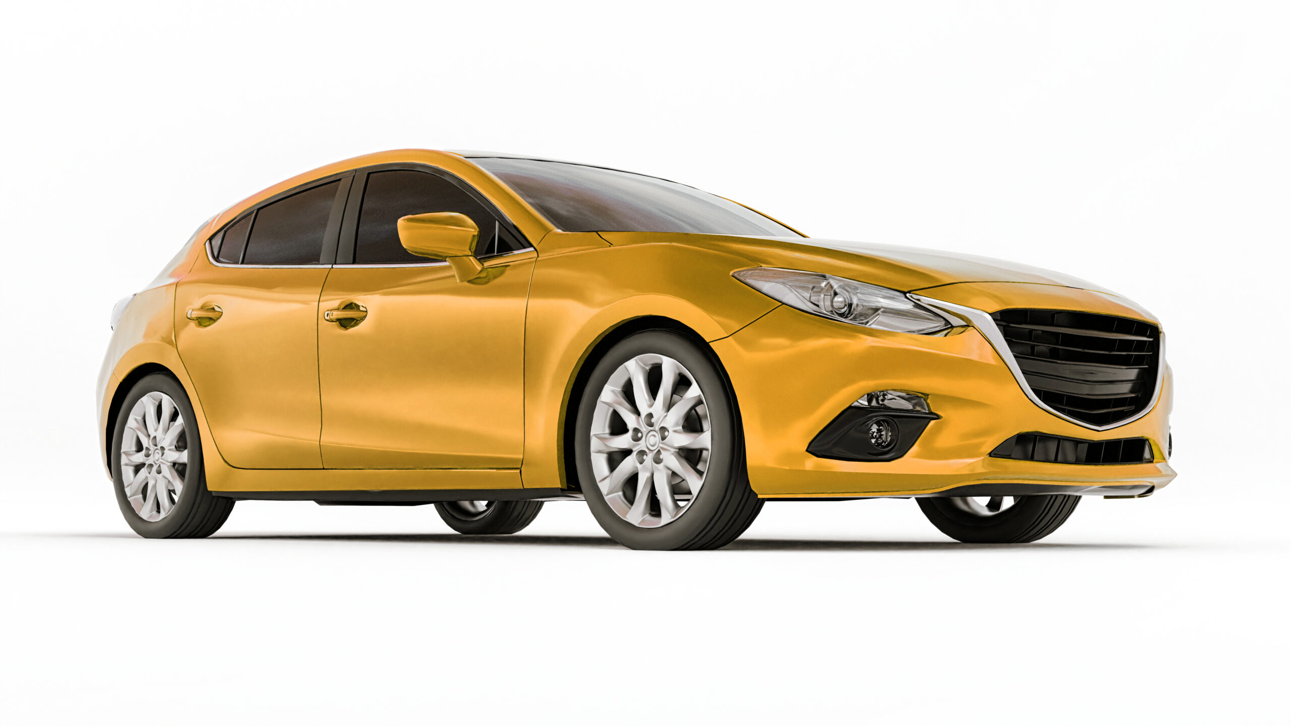 Yellow city car with blank surface for your creative design. 3D rendering