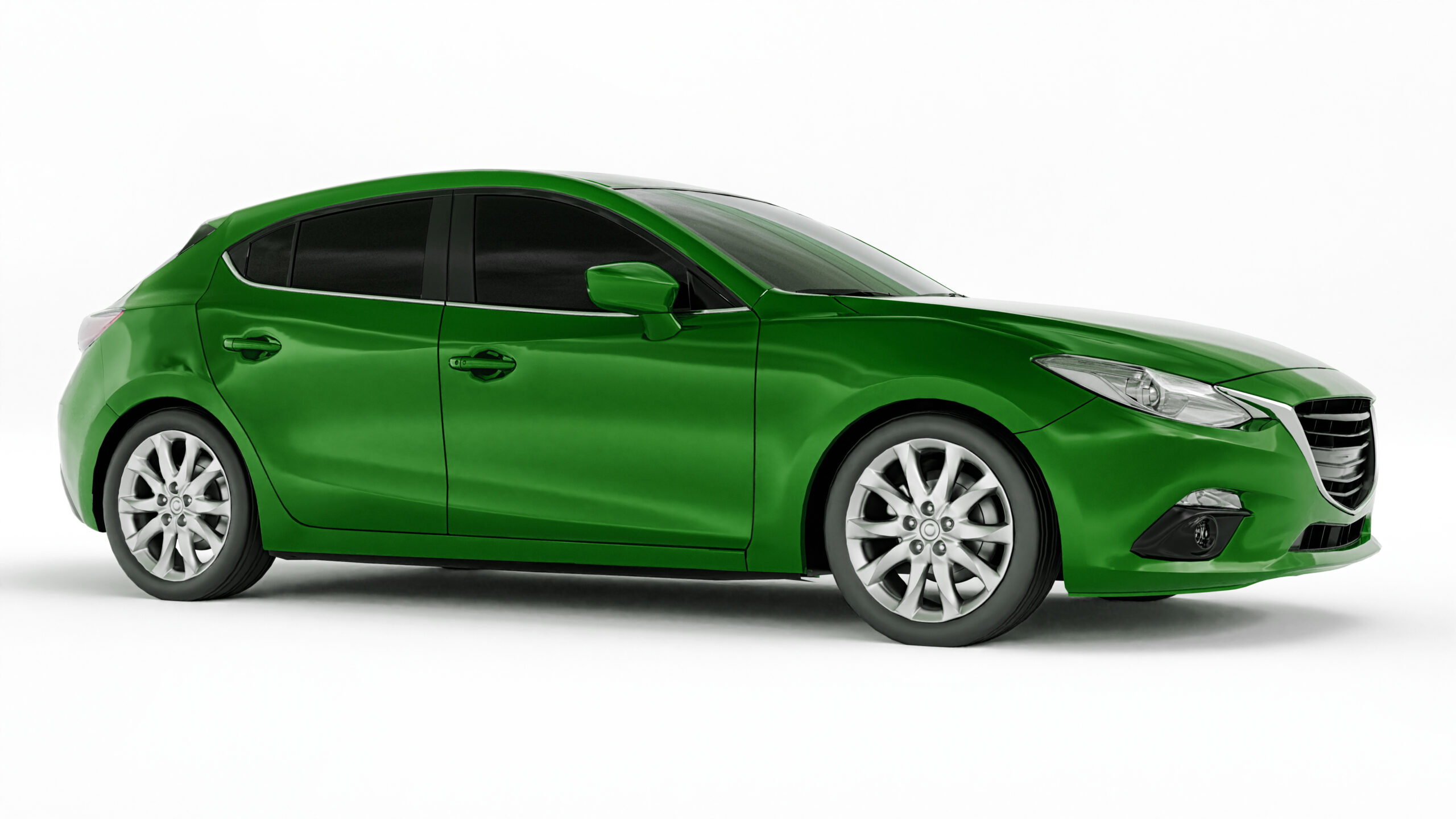 Green city car with blank surface for your creative design. 3D illustration