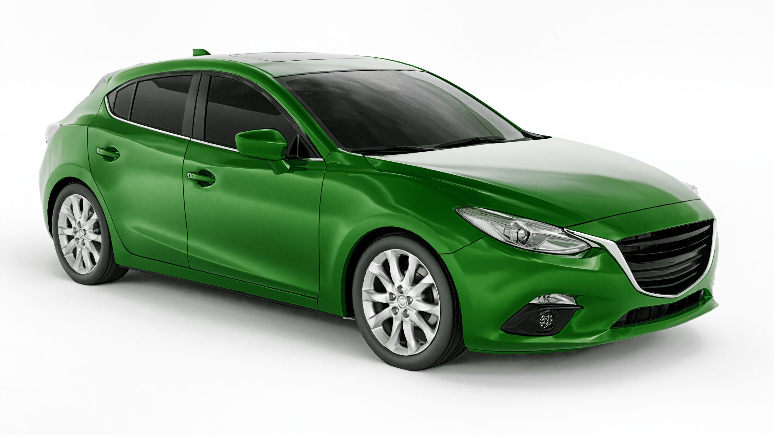 Green city car with blank surface for your creative design. 3D illustration